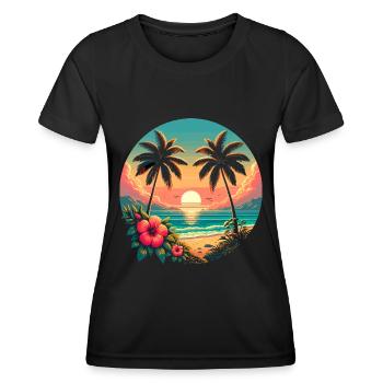 TropicalTropisches Palmen Sunset Tee Vintage Retro - Frauen Funktions-T-Shirt - Schwarz - Vorne - AI Model Female 172 light (172cm)