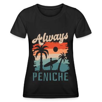 Peniche Portugal Surfen Surfing Supertubos - Frauen Funktions-T-Shirt - Schwarz - Vorne - AI Model Female 172 light (172cm)