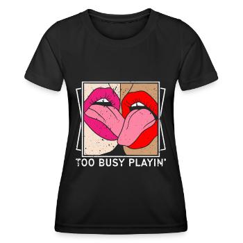 EROTIC GIRLS TOO BUSY PLAYING SEXY FRENCH KISS - Frauen Funktions-T-Shirt - Schwarz - Vorne - AI Model Female 172 light (172cm)