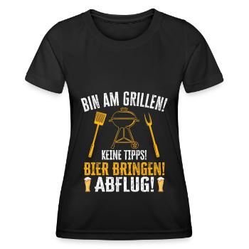 Grillmeister Bin am Grill Papa BBQ Grillen - Frauen Funktions-T-Shirt - Schwarz - Vorne - AI Model Female 172 light (172cm)