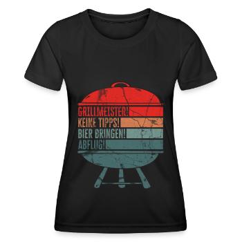 Grillmeister Papa BBQ Grillen Grillabend Grillsais - Frauen Funktions-T-Shirt - Schwarz - Vorne - AI Model Female 172 light (172cm)