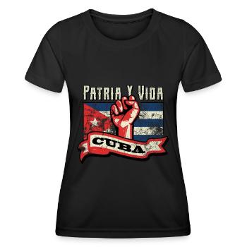 Patria Y Vida - Kuba Flagge Faust Free Kuba SOS - Frauen Funktions-T-Shirt - Schwarz - Vorne - AI Model Female 172 light (172cm)