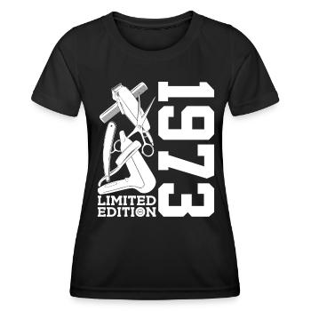 HAIRSTYLIST 1973 STYLIST 53. GEBURTSTAG FRISEUR - Frauen Funktions-T-Shirt - Schwarz - Vorne - AI Model Female 172 light (172cm)