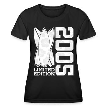 ÉDITION LIMITÉE 2005 SURFEUR DU 21E ANNIVERSAIRE DE SURFING - T-shirt sport Femme - noir - Devant - AI Model Female 172 light (172cm)