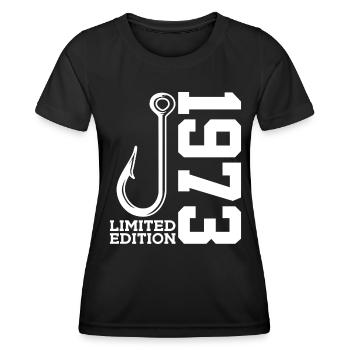 ÉDITION LIMITÉE POUR LA PÊCHE AU 53E ANNIVERSAIRE DU PÊCHEUR EN 1973 - T-shirt sport Femme - noir - Devant - AI Model Female 172 light (172cm)
