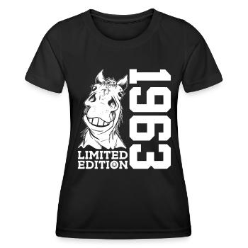 ÉDITION LIMITÉE DE 1963 ÉQUITATION DU 63E ANNIVERSAIRE DU CHEVAL - T-shirt sport Femme - noir - Devant - AI Model Female 172 light (172cm)
