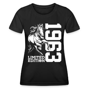 63E ANNIVERSAIRE CHEVAL ÉDITION LIMITÉE 1963 ÉQUITATION - T-shirt sport Femme - noir - Devant - AI Model Female 172 light (172cm)