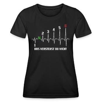 1N23456 Motorrad Gangschaltung - Adrenalin - Puls - Frauen Funktions-T-Shirt - Schwarz - Vorne - AI Model Female 172 light (172cm)