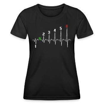 1N23456 Motorrad Gangschaltung - Adrenalin - Puls - Frauen Funktions-T-Shirt - Schwarz - Vorne - AI Model Female 172 light (172cm)