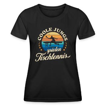 Coole Jungs spielen Tischtennis Retro Ping Pong - Frauen Funktions-T-Shirt - Schwarz - Vorne - AI Model Female 172 light (172cm)