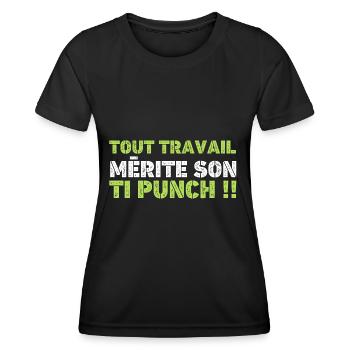 Humour Tout Travail Mérite Ti Punch - T-shirt sport Femme - noir - Devant - AI Model Female 172 light (172cm)
