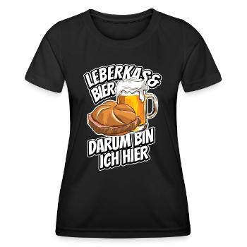 Leberkas & Bier darum bin ich hier - Spruch - Frauen Funktions-T-Shirt - Schwarz - Vorne - AI Model Female 172 light (172cm)