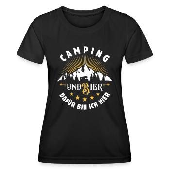 Camping & Bier - Wohnmobil- Camping - Spruch - Frauen Funktions-T-Shirt - Schwarz - Vorne - AI Model Female 172 light (172cm)