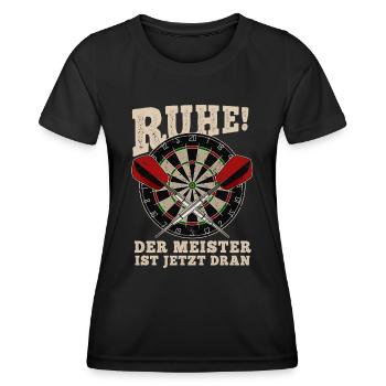 Dart Meister - Silhouette - Dartfan Dartspieler - Frauen Funktions-T-Shirt - Schwarz - Vorne - AI Model Female 172 light (172cm)