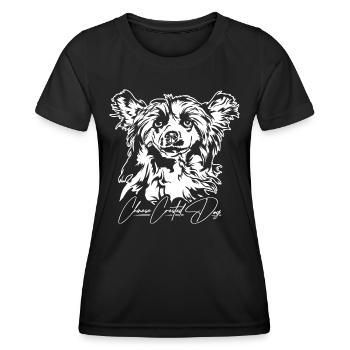 CHINESE CRESTED DOG Powderpuff Portrait Wilsigns - Frauen Funktions-T-Shirt - Schwarz - Vorne - AI Model Female 172 light (172cm)