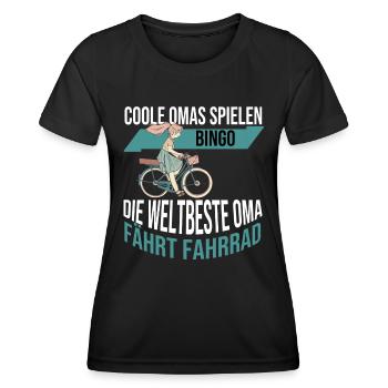 Die weltbeste Oma fährt Fahrrad. - Frauen Funktions-T-Shirt - Schwarz - Vorne - AI Model Female 172 light (172cm)