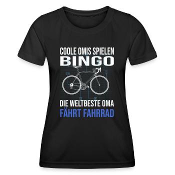 Die weltbeste Oma fährt Fahrrad. - Frauen Funktions-T-Shirt - Schwarz - Vorne - AI Model Female 172 light (172cm)