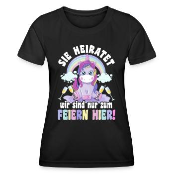 Sie Heiratet Braut Bride Polterabend Feiern JGA - Frauen Funktions-T-Shirt - Schwarz - Vorne - AI Model Female 172 light (172cm)