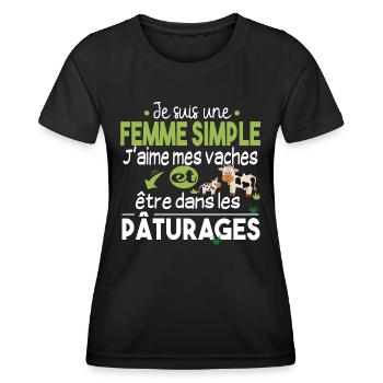 Vache Veau Animal Cadeau Femme Pâturage Fermière - T-shirt sport Femme - noir - Devant - AI Model Female 172 light (172cm)