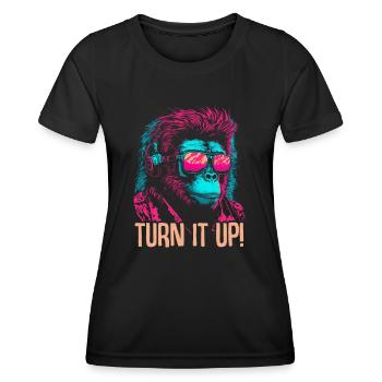 Affe DJ Sonnenbrille Kopfhörer Schimpanse Bunt - Frauen Funktions-T-Shirt - Schwarz - Vorne - AI Model Female 172 light (172cm)