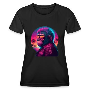 Affe Schimpanse Cool Sonnenbrille 80er Retro Style - Frauen Funktions-T-Shirt - Schwarz - Vorne - AI Model Female 172 light (172cm)