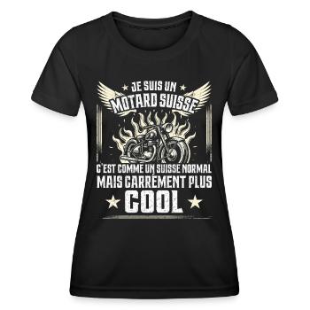 Carrément Plus Cool Motard Suisse Cadeau Moto - T-shirt sport Femme - noir - Devant - AI Model Female 172 light (172cm)
