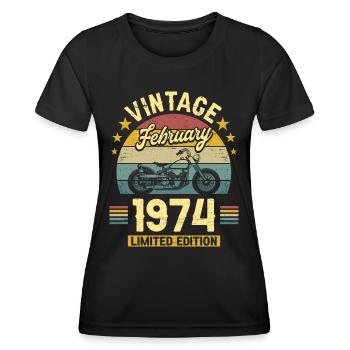 Motard 50 Ans 1974 Février 50 Ans Anniversaire - T-shirt sport Femme - noir - Devant - AI Model Female 172 light (172cm)