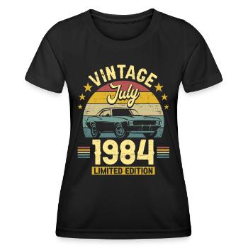 Juillet 1984 Voiture 40ème Anniversaire - T-shirt sport Femme - noir - Devant - AI Model Female 172 light (172cm)
