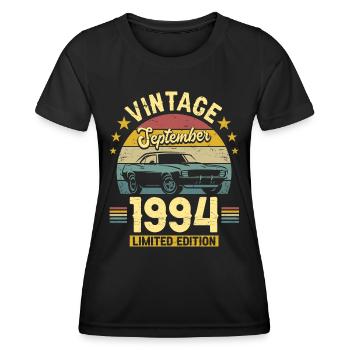 Septembre 1994 Voiture 30ème Anniversaire - T-shirt sport Femme - noir - Devant - AI Model Female 172 light (172cm)