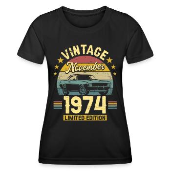Novembre 1974 Voiture 50ème Anniversaire - T-shirt sport Femme - noir - Devant - AI Model Female 172 light (172cm)