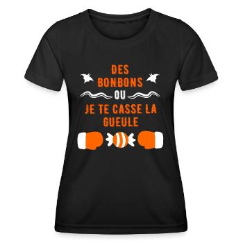 Des BONBONS ou Je te casse la GUEULE, Halloween dr - T-shirt sport Femme - noir - Devant - AI Model Female 172 light (172cm)