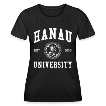 Hanau University Universität Hochschule Uni - Frauen Funktions-T-Shirt - Schwarz - Vorne - AI Model Female 172 light (172cm)