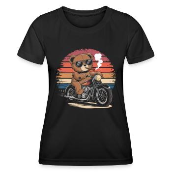 Teddy bear with sunglasses riding motorcycle vintage - Women's Functional T-Shirt - black - Front - AI Model Female 172 light (172cm)