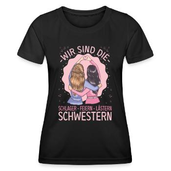 Wir sind die Schlager Feiern Lästern Schwestern - Frauen Funktions-T-Shirt - Schwarz - Vorne - AI Model Female 172 light (172cm)