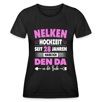 28 Hochzeitstag Paare 28 Jahre Ehe Nelkenhochzeit - Frauen Funktions-T-Shirt - Schwarz - Vorne - AI Model Female 172 light (172cm)