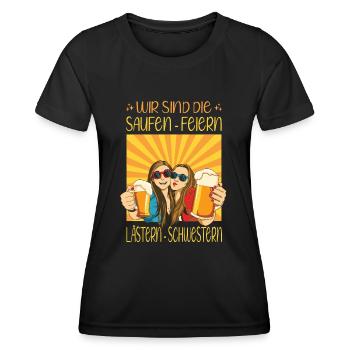 Wir Sind Die Saufen Feiern Lästern Schwestern - Frauen Funktions-T-Shirt - Schwarz - Vorne - AI Model Female 172 light (172cm)