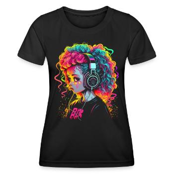 Cute Girl With Headphones - Women's Functional T-Shirt - black - Front - AI Model Female 172 light (172cm)