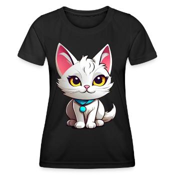 Chat blanc mignon - T-shirt sport Femme - noir - Devant - AI Model Female 172 light (172cm)