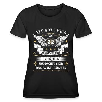 Als Gott mich vor 22 Jahren schuf grinste er das - Frauen Funktions-T-Shirt - Schwarz - Vorne - AI Model Female 172 light (172cm)