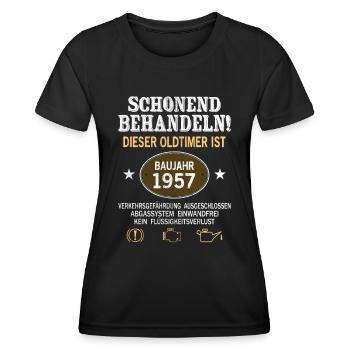 Schonend Behandeln Oldtimer Baujahr 1957 Geboren - Frauen Funktions-T-Shirt - Schwarz - Vorne - AI Model Female 172 light (172cm)
