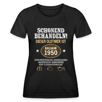 Schonend Behandeln Oldtimer Baujahr 1950 Geboren - Frauen Funktions-T-Shirt - Schwarz - Vorne - AI Model Female 172 light (172cm)