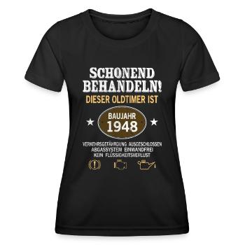 Schonend Behandeln Oldtimer Baujahr 1948 Geboren - Frauen Funktions-T-Shirt - Schwarz - Vorne - AI Model Female 172 light (172cm)