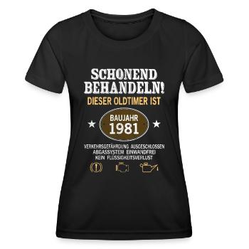 Schonend Behandeln Oldtimer Baujahr 1981 Geboren - Frauen Funktions-T-Shirt - Schwarz - Vorne - AI Model Female 172 light (172cm)