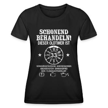 Schonend Behandeln Oldtimer Ist 33 Jahre 33. - Frauen Funktions-T-Shirt - Schwarz - Vorne - AI Model Female 172 light (172cm)