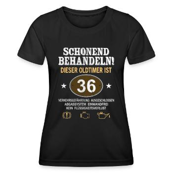 Schonend Behandeln Oldtimer Ist 36 Jahre 36. - Frauen Funktions-T-Shirt - Schwarz - Vorne - AI Model Female 172 light (172cm)