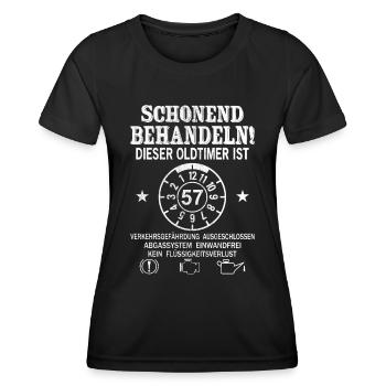 Schonend Behandeln Oldtimer Ist 57 Jahre 57. - Frauen Funktions-T-Shirt - Schwarz - Vorne - AI Model Female 172 light (172cm)
