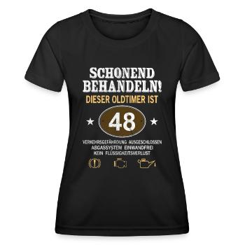 Schonend Behandeln Oldtimer Ist 48 Jahre 48. - Frauen Funktions-T-Shirt - Schwarz - Vorne - AI Model Female 172 light (172cm)