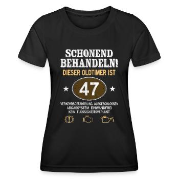 Schonend Behandeln Oldtimer Ist 47 Jahre 47. - Frauen Funktions-T-Shirt - Schwarz - Vorne - AI Model Female 172 light (172cm)