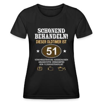 Schonend Behandeln Oldtimer Ist 51 Jahre 51. - Frauen Funktions-T-Shirt - Schwarz - Vorne - AI Model Female 172 light (172cm)