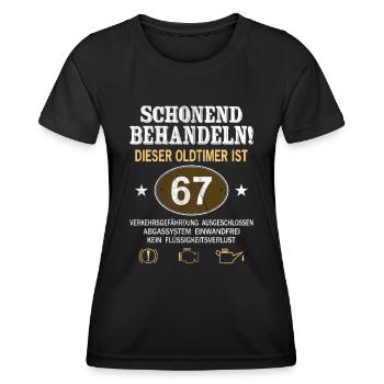 Schonend Behandeln Oldtimer Ist 67 Jahre 67. - Frauen Funktions-T-Shirt - Schwarz - Vorne - AI Model Female 172 light (172cm)